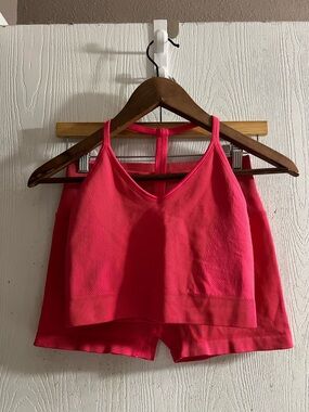 Spiritual Gangster Tank Top Pink Crop Yoga Ribbed & Bike Shorts Women Sz M/L